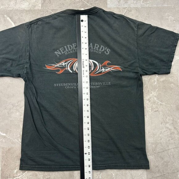 Vintage Harley Davidson Graphic Tee Mens Large Chrome Skull Ohio Black Shirt - Picture 10 of 11